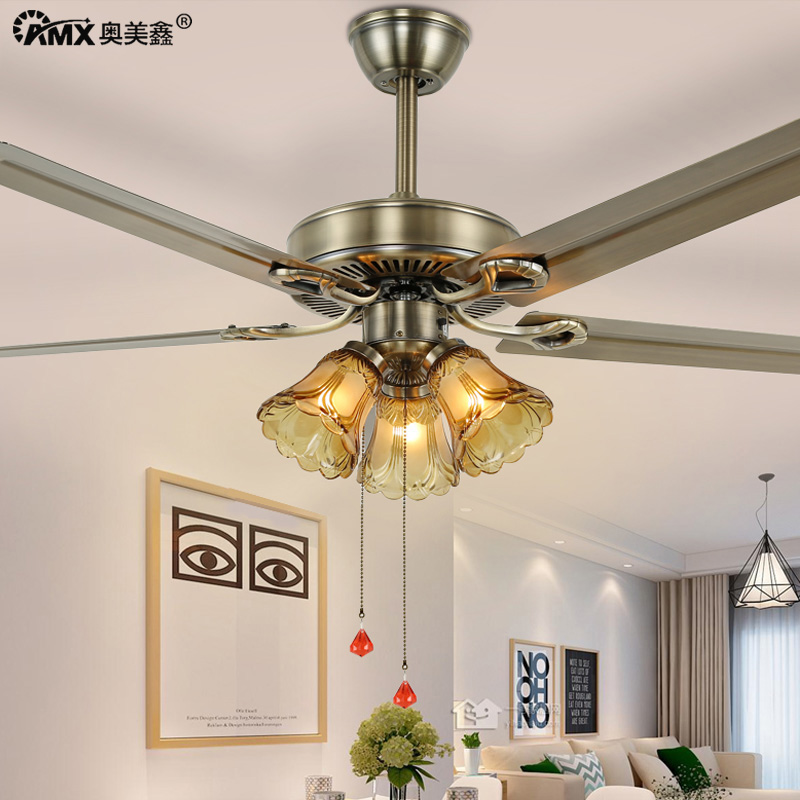 美式风扇吊灯家用餐厅简约复古卧室饭厅店面遥控静音电北欧创意灯