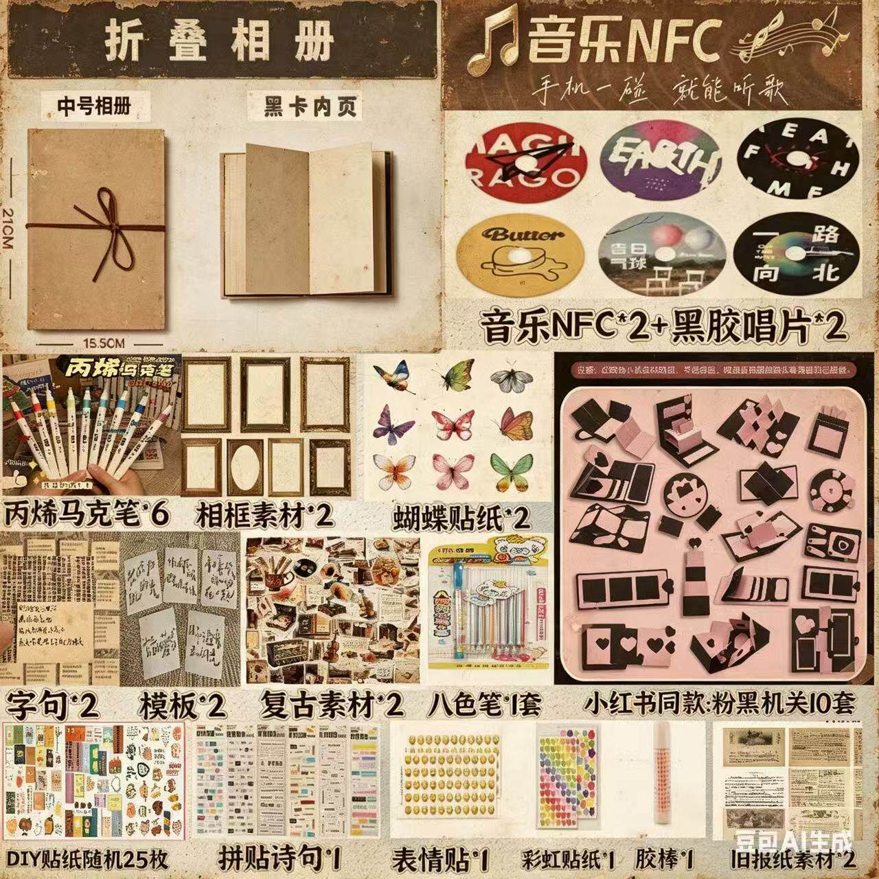 风琴折叠diy相册自制立体书手帐材料情侣成长纪念册材料包diy礼物