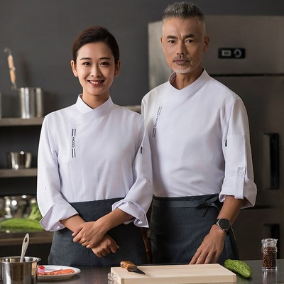 厨师工作服长袖秋冬装纯棉后厨房烘焙餐饮厨师服装男女订制七分袖