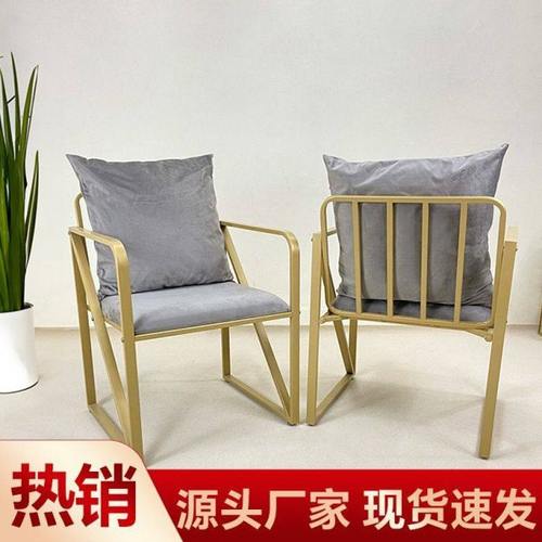 轻奢网红美甲美妆椅子靠背抱枕铁艺沙发椅休闲 ??美容美甲客人椅