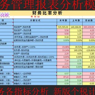 财务管理会计报表分析表格模板杜邦分析财务比率指标新版个税计算