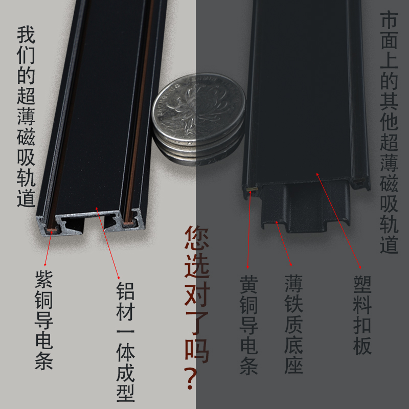 磁吸轨道灯明装超薄6mm白色磁吸灯led免悬吊式天花板家用客厅无主