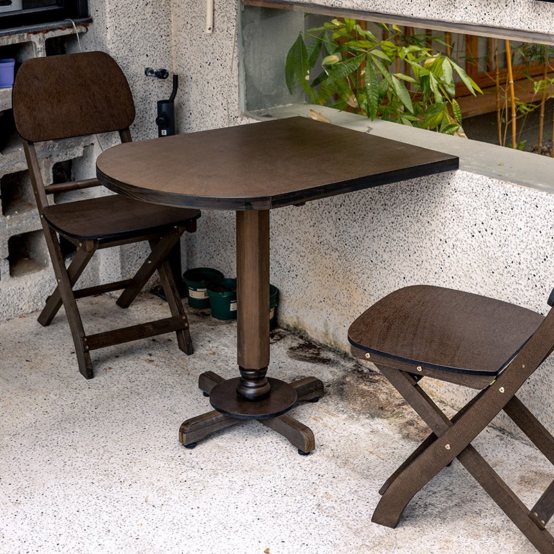 复古实木方桌圆桌子折叠靠背椅客厅阳台小户型家用餐桌咖啡桌茶几
