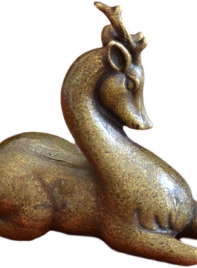 纯铜梅花鹿古风茶玩书房铜摆件国风装饰复古收藏把玩送礼老包浆