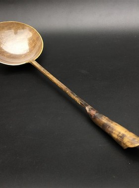 怀旧民俗古玩老式黄铜勺子铲子古代家用传统老物件仿古铜饭勺摆件