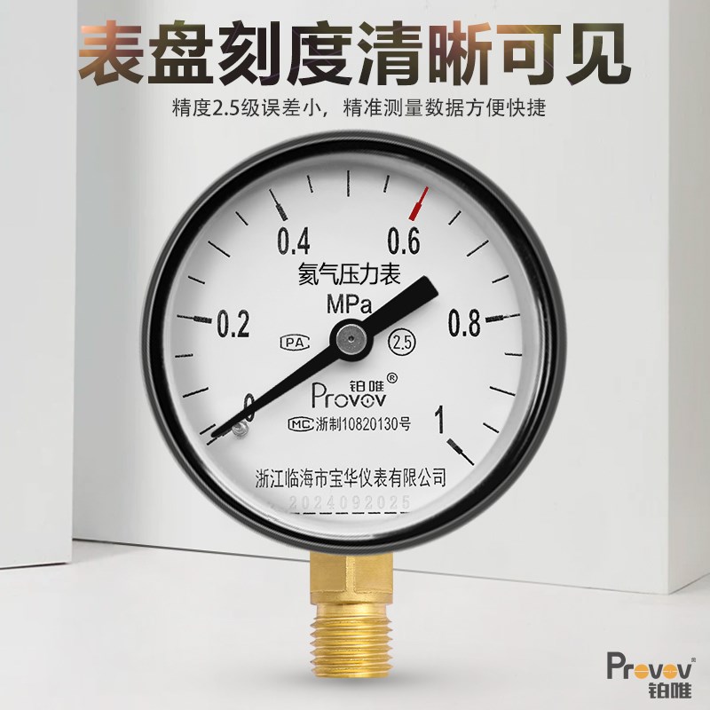 铂唯Y-60氦气压力表HE减压器表头(0.4/1/1.6/2.5/6/10/25)MPa