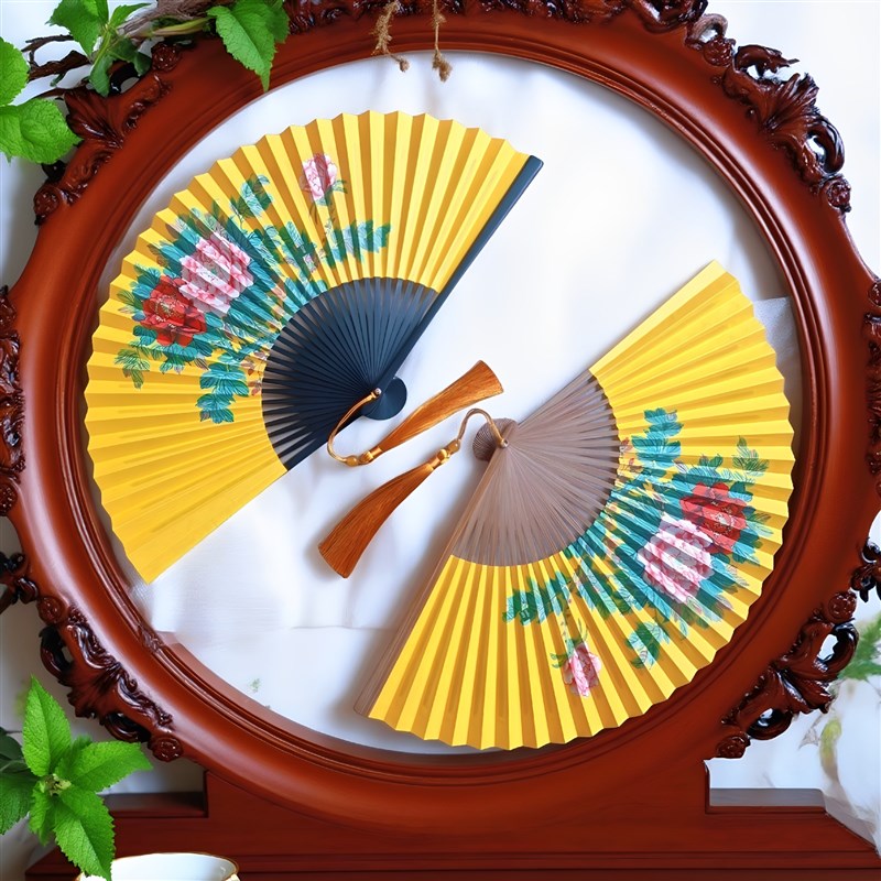 8寸9寸戏曲古典扇折扇皇妃醉牡丹舞台表演扇舞扇带钉版