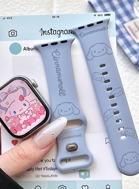 玉桂狗适用苹果手表表带iwatchS11/10/9硅胶Apple卡通2ultra/SE蓝