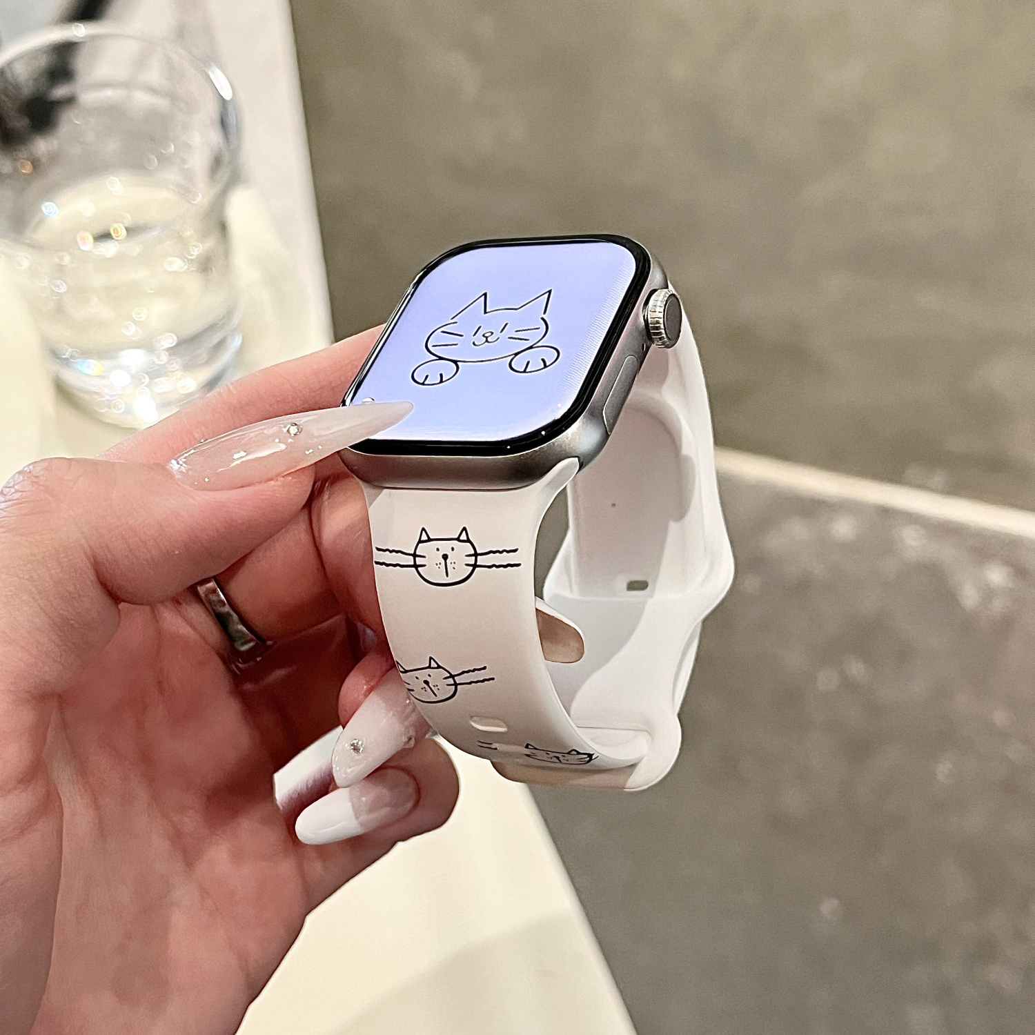 可爱猫咪适用苹果手表表带iwatchS11/10/9硅胶Apple白2ultra萌SE