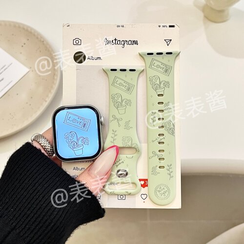 元气标签盆栽适用iwatchs11/10苹果手表表带SE硅胶Applewatchs9/8