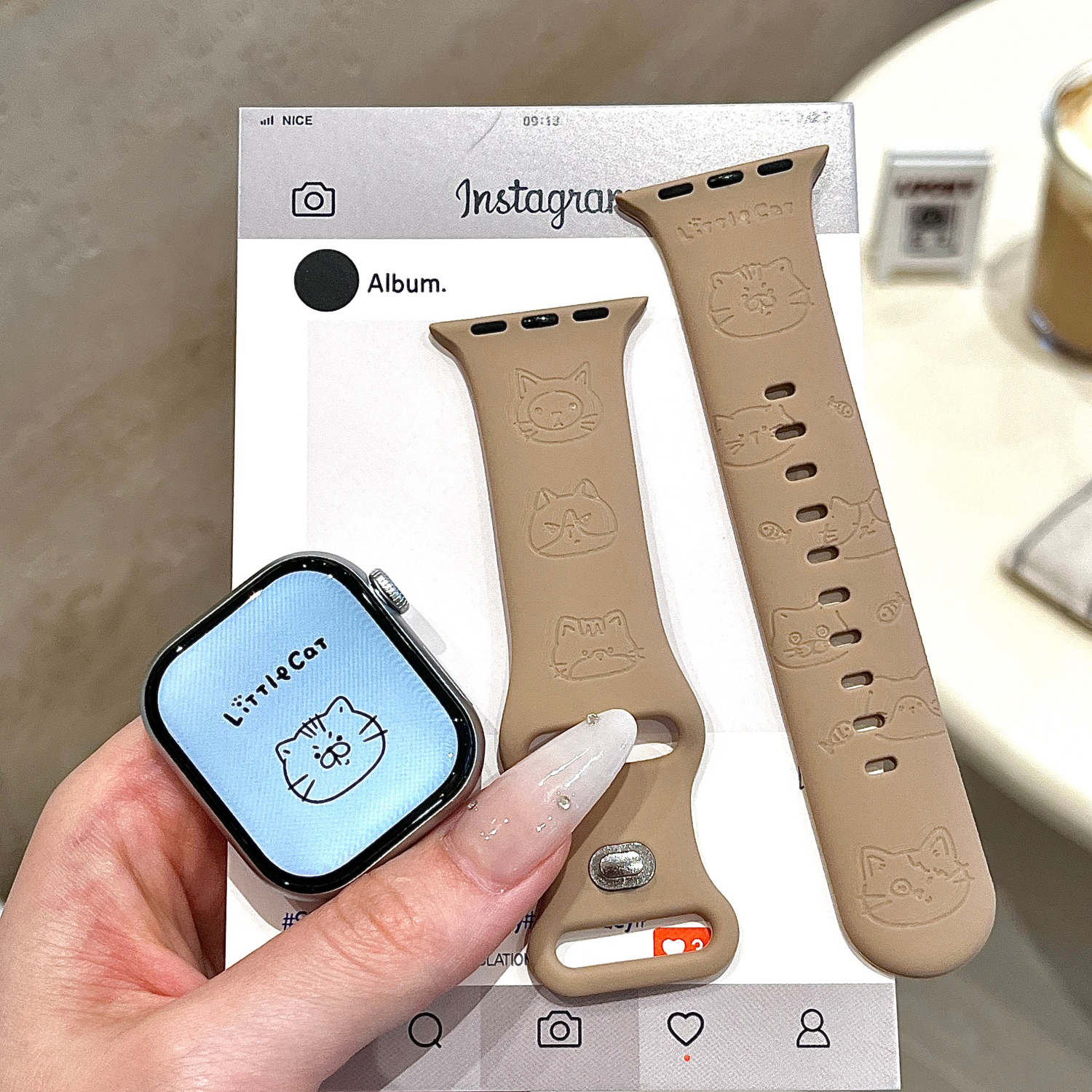 可爱猫咪适用苹果手表表带iwatchS11/10/9硅胶Apple奶茶2ultra/SE