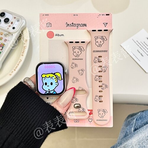 原田治女孩粉色适用iwatchs11/10苹果手表表带硅胶Applewatchs9