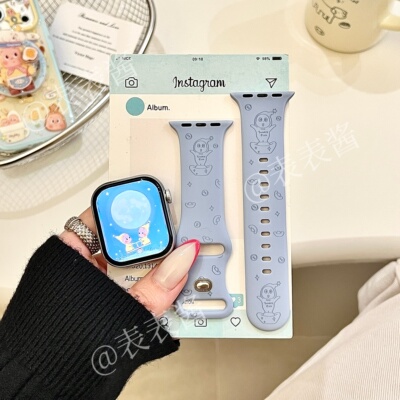 金币星星人浅蓝色适用iwatchs11/10苹果手表表带硅胶Applewatchs9