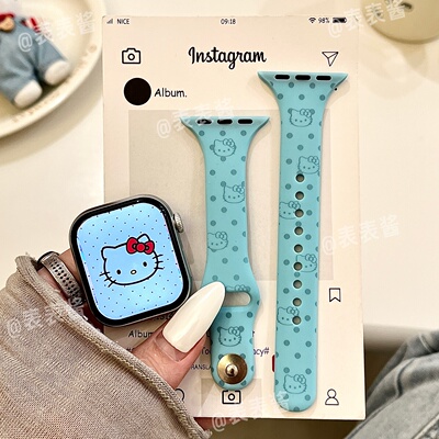 波点猫咪头适用iwatchs12/11新款10苹果硅胶SE表带Applewatch9/8