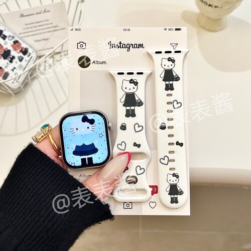 白色长腿猫咪适用iwatchs11/10苹果手表表带SE硅胶Applewatchs9/8