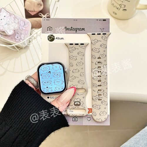 卡通搞怪猫咪适用iwatchs11/10苹果手表表带SE硅胶Applewatchs9/8