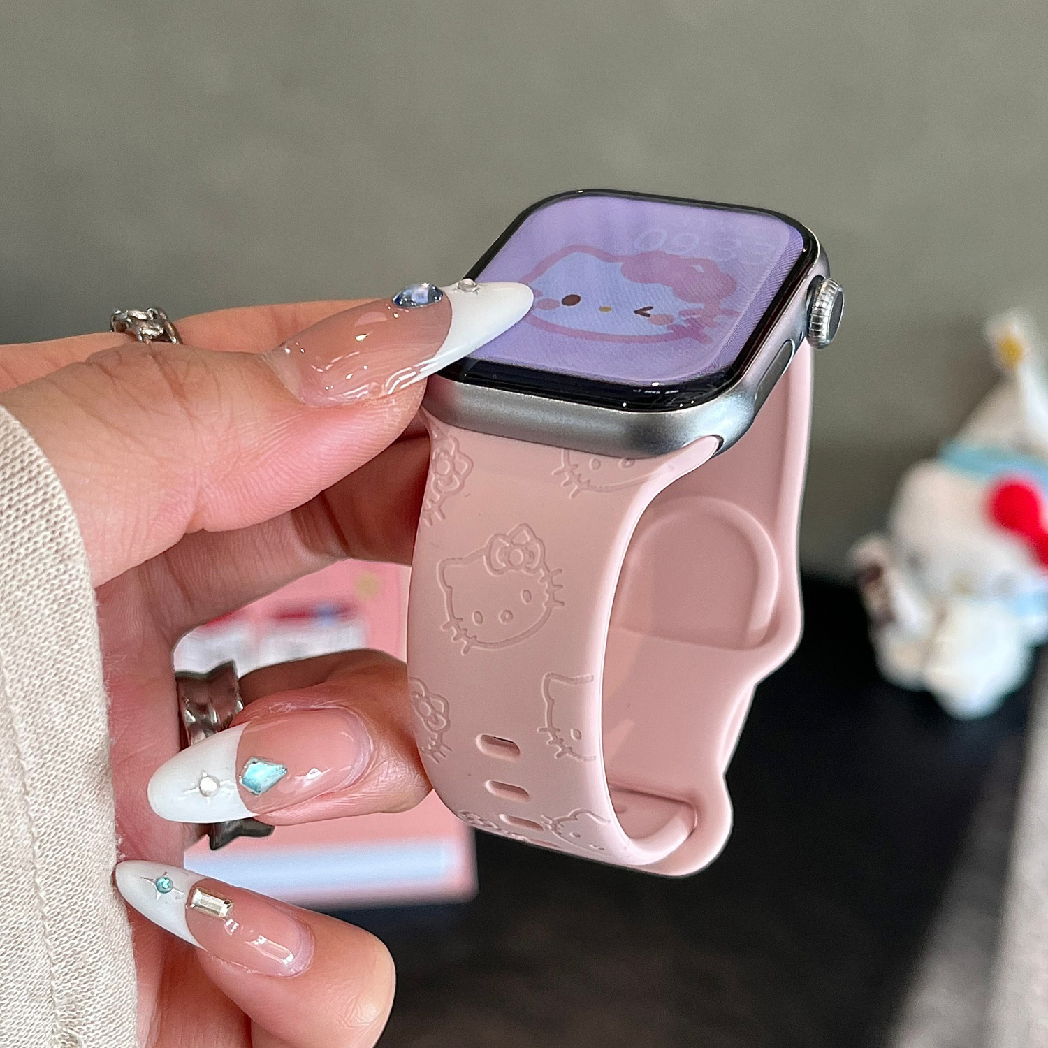 可爱Kitty适用苹果手表表带iwatchS11/10/9硅胶Apple/2ultra粉SE