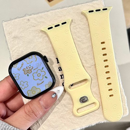 泫雅小花朵适用苹果手表表带iwatchS11/10/9硅胶Apple黄2ultra/SE