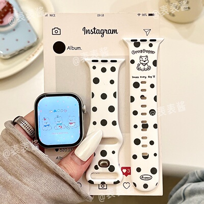 趣味波点小狗适用iwatchs12/11新款10苹果硅胶SE表带Applewatch9