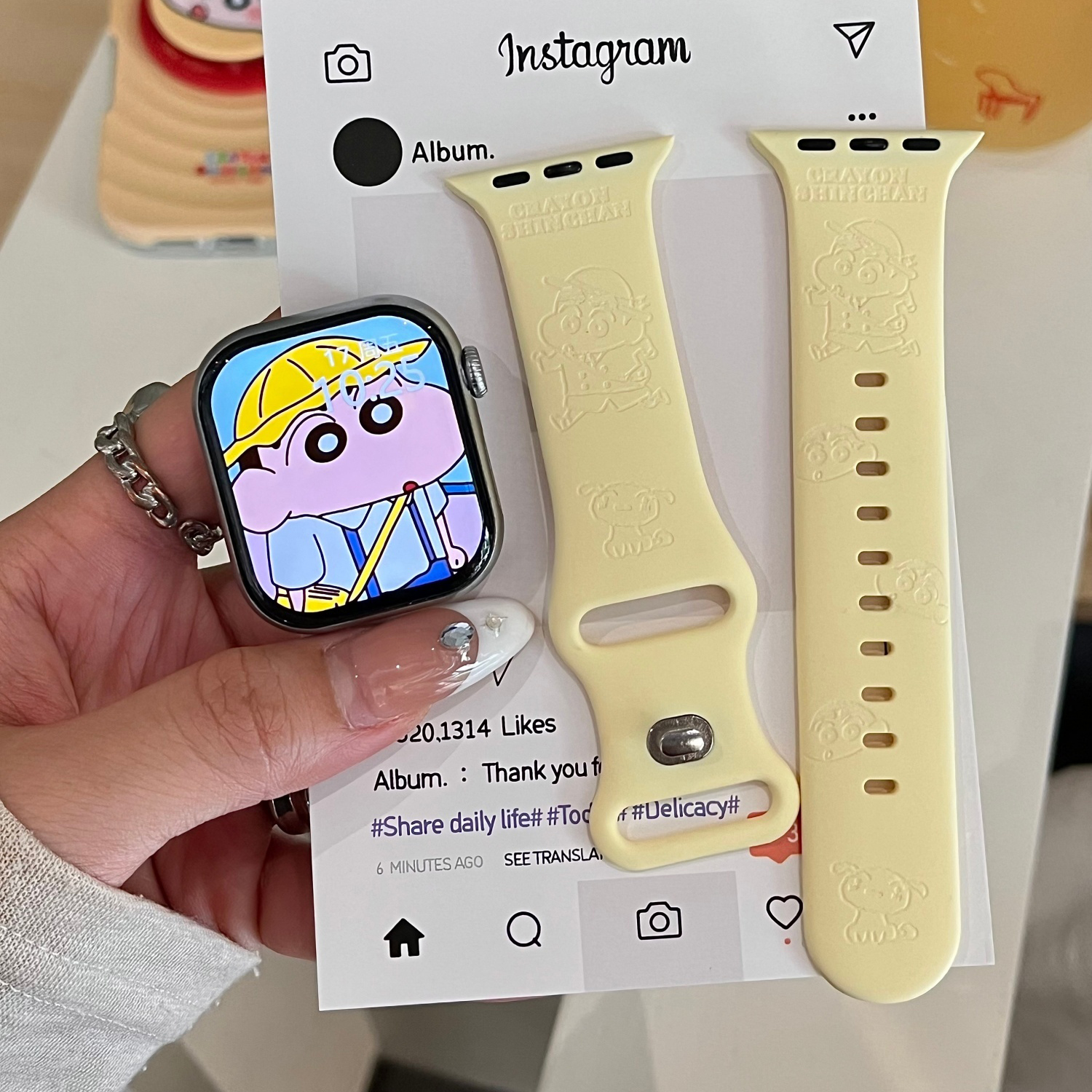 蜡笔小新适用苹果手表表带iwatchS11/10/9硅胶Apple奶黄2ultra/SE