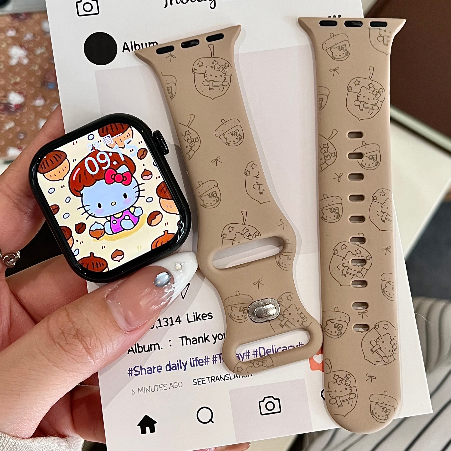 松果适用苹果手表表带iwatchS11/10/9硅胶Apple奶茶色2ultra/SE