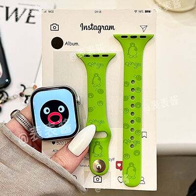 小蛮腰企鹅Pingu适用iwatchs12/11苹果手表表带10硅胶Applewatch9