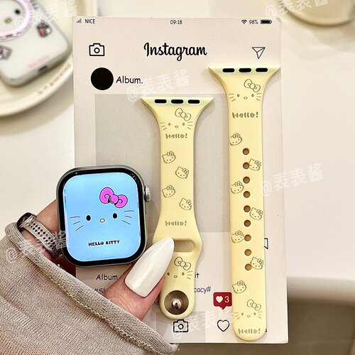 小蛮腰猫咪表情适用iwatchs12/11苹果手表表带10硅胶Applewatch9