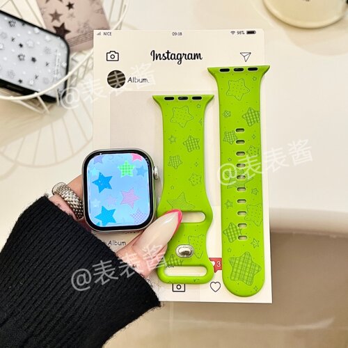 格纹星星适用iwatchs11/10苹果手表表带Ultra硅胶Applewatchs9/8