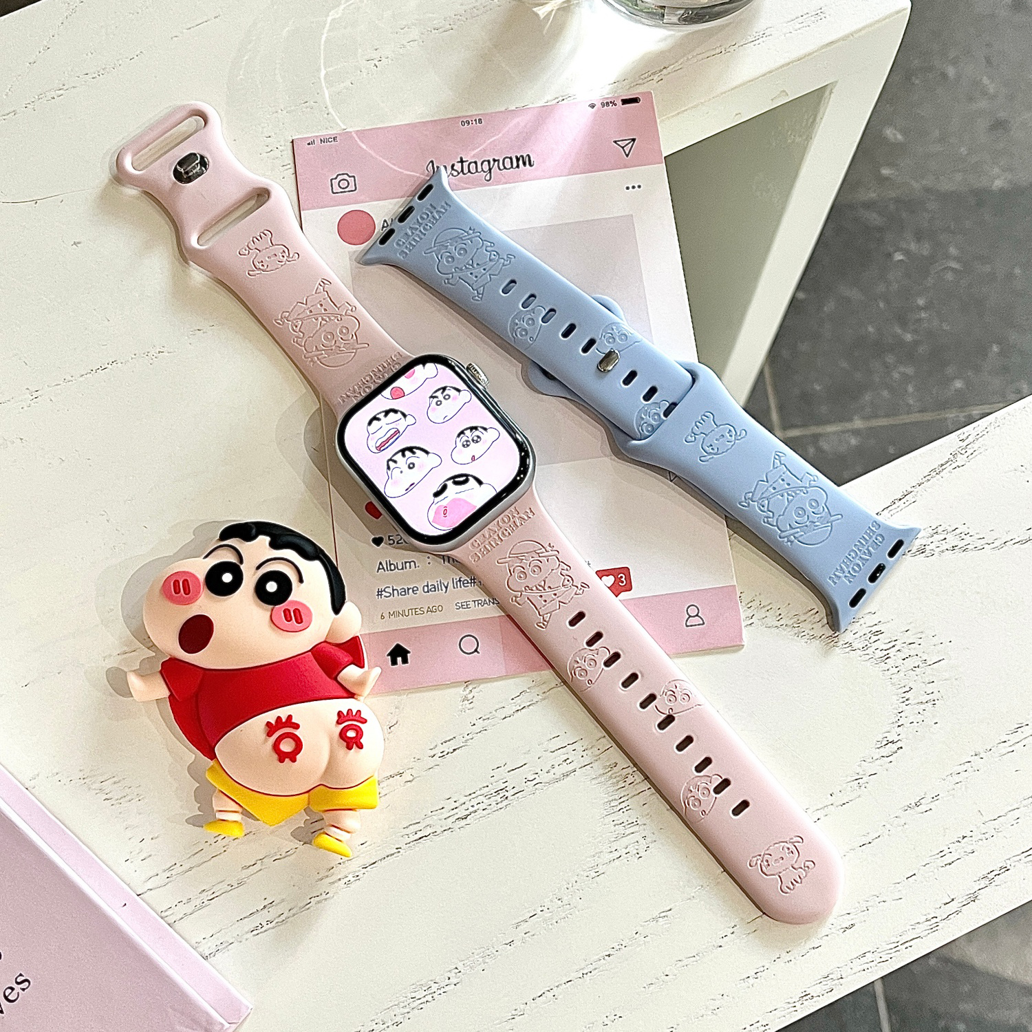 春游小新适用苹果手表表带iwatchS11/10/9硅胶Apple情侣2ultra/SE