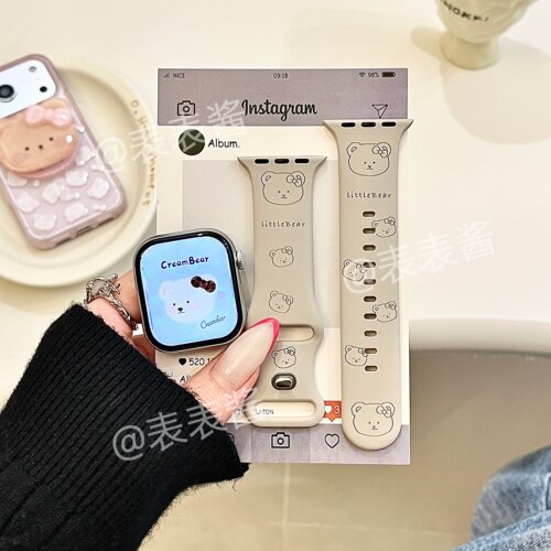 韩系小熊头适用iwatchs11/10苹果手表表带SE硅胶Applewatchs9/8/7