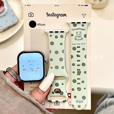 趣味波点小狗适用iwatchs12/11新款10苹果硅胶SE表带Applewatch9