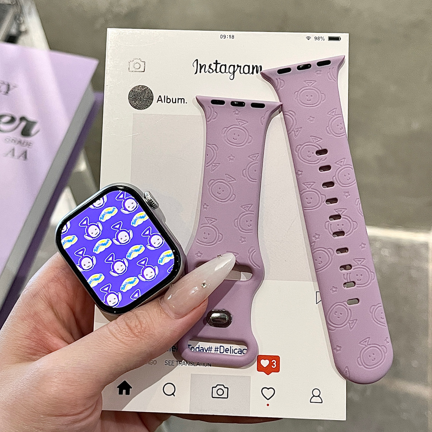 天线宝宝适用苹果手表表带iwatchS11/10/9硅胶Apple/2ultra紫色SE