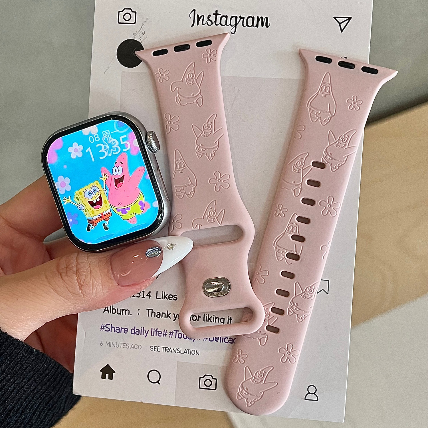 派大星适用苹果手表表带iwatchS11/10/9硅胶Apple粉色2ultra萌SE