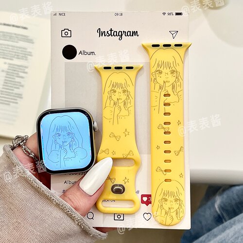 漫画女孩适用iwatchs12/11卡通10苹果硅胶SE表带Applewatch9/8/7