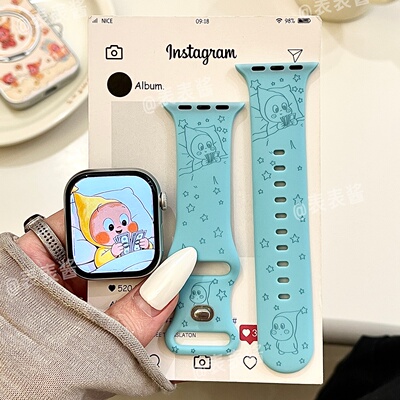 数钱星星人适用iwatchs12/11新款10苹果硅胶SE表带Applewatch9