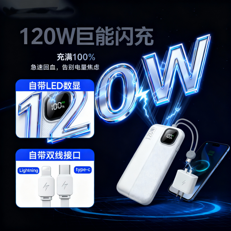 国家3C认证  适用iQOO系列闪充充电宝120w/100w/80w/65w超级双向快充Neo11 Pro实标容量20000毫安移动电源