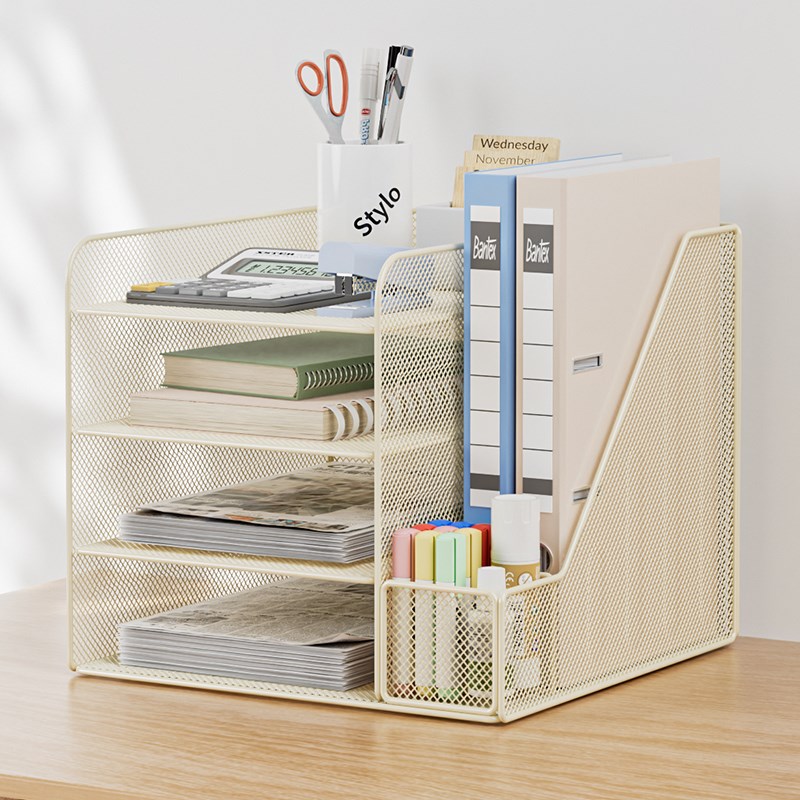 桌上书架桌面置物架办公桌文件夹收纳架工位整Q理神器办公室文件