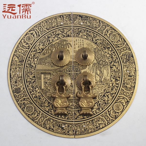 远儒中式仿古铜配件黄铜柜门拉手门牌YRB048荣华富贵款14/24CM