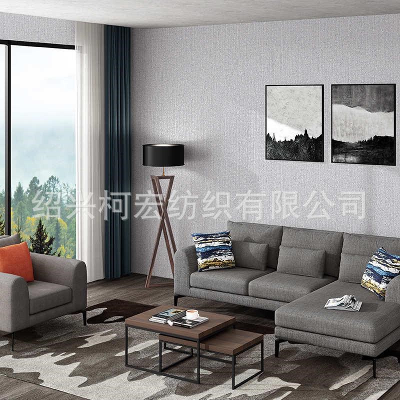 墙布无缝b素色纯色提花工程客厅电视背景壁布隔音中式家装材料壁