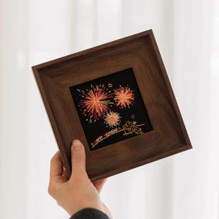 饰相框画 刺绣diy材料包情侣手工新年礼物自绣烟花家居摆件挂件装