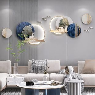 饰画灯光挂饰大气墙面壁画沙发背景墙新中式 3d立体浮雕客厅装 挂画