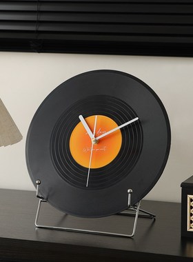 覆古黑胶唱片桌i面时钟摆件客厅家居办公室书桌酒柜餐边电视柜装