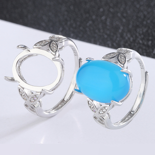 锐鹏 9b25纯银男女戒指空托镶石戒指托银戒托蜜蜡翡翠碧玉戒托空