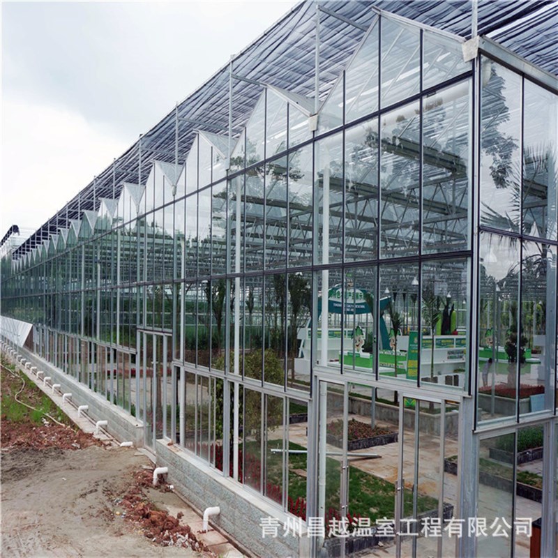 新型连栋实用型pc板玻璃温室大棚全自动控制钢管骨架设计智能温室