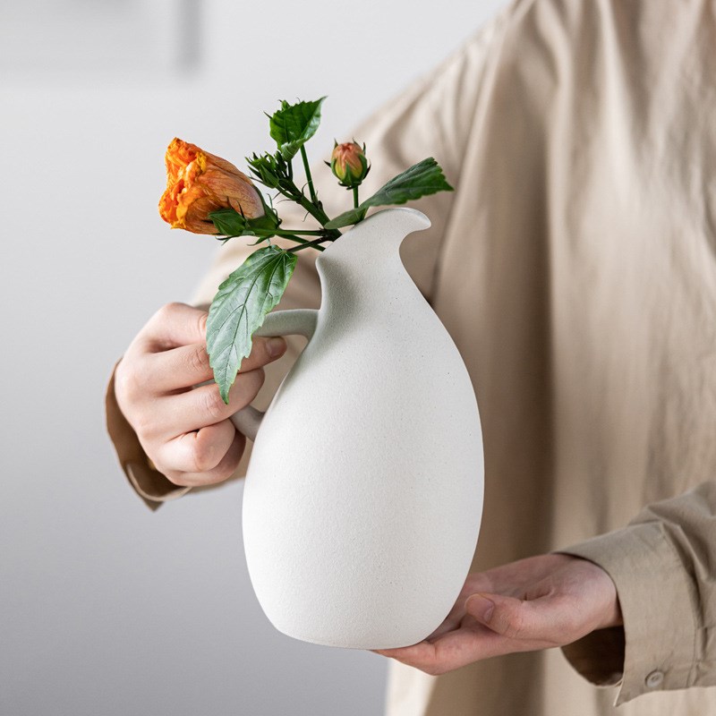 莫狄森新款仰口素烧陶瓷花瓶高级感家居桌面装饰插花摆件跨境