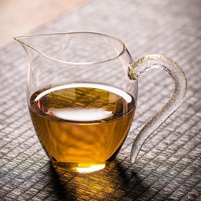 厂家进口闪光板彩把高硼硅玻璃加厚高透亮分茶器草堂公道杯
