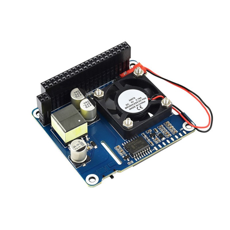 微雪 树莓派4b/3b+ 以太网供电扩展板 实时显温带隔离PoE模块散热