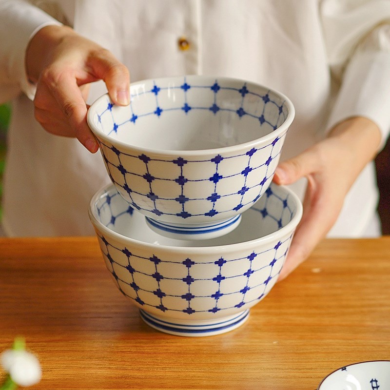 进口美浓烧陶瓷高脚碗日式复古釉下彩16厘米盖浇饭碗家用汤碗面碗