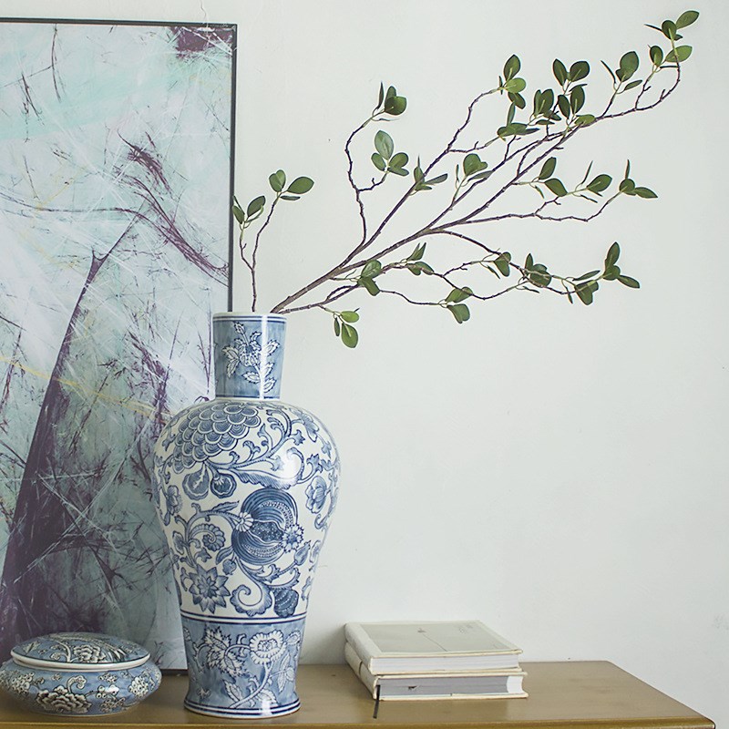 新中式花瓶陶瓷青花瓷中古花器客厅瓷瓶装饰花瓶插花摆件陶瓷花瓶