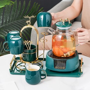 家用养生玻璃壶茶杯陶瓷水杯子乔迁结婚送 高颜值轻b奢花茶具套装